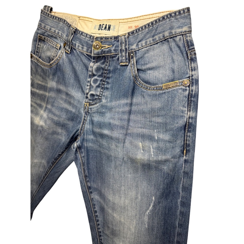 Superdry Dean Jeans Men's 30x32 Slim Fit Denim Medium Wash Whiskering Faded - Picture 5 of 15